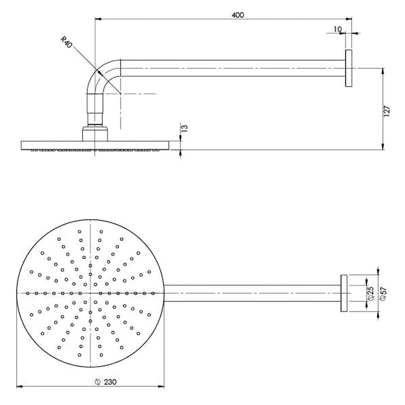 Phoenix Vivid Shower Arm 400mm & 230mm Round Rose - Chrome - Image 2