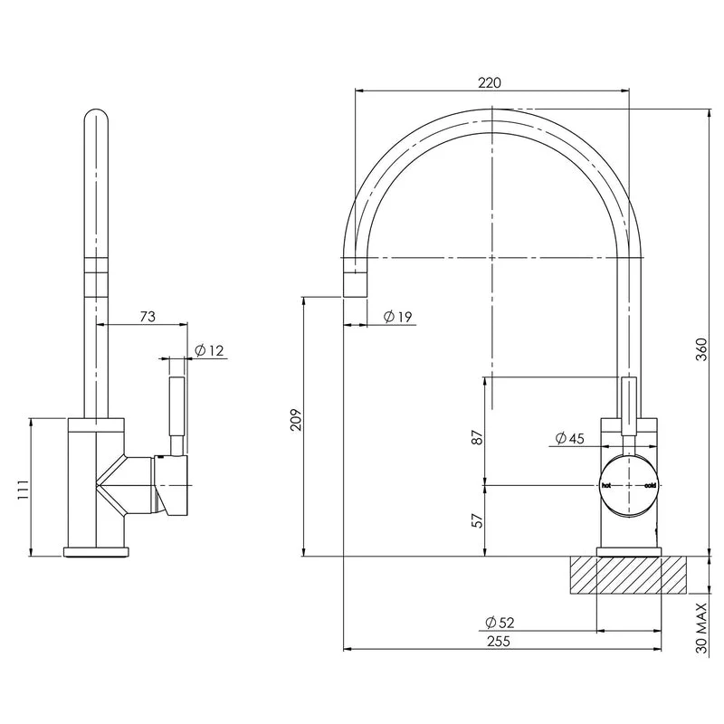 Phoenix Vivid Sink Mixer 220mm Gooseneck - Chrome - Image 2