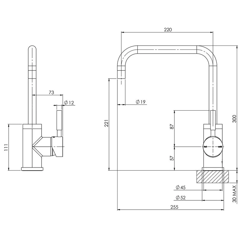 Phoenix Vivid Sink Mixer 220mm Squareline - Chrome - Image 2