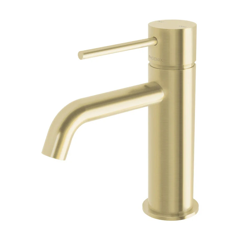 Phoenix Vivid Slimline Basin Mixer Curved Outlet - Brushed Gold
