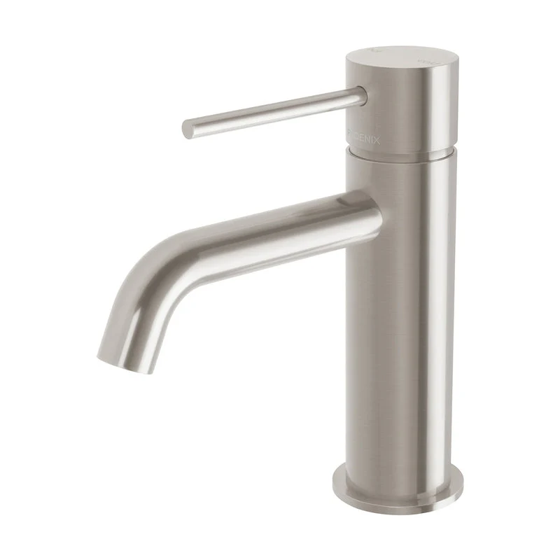 Phoenix Vivid Slimline Basin Mixer Curved Outlet - Brushed Nickel