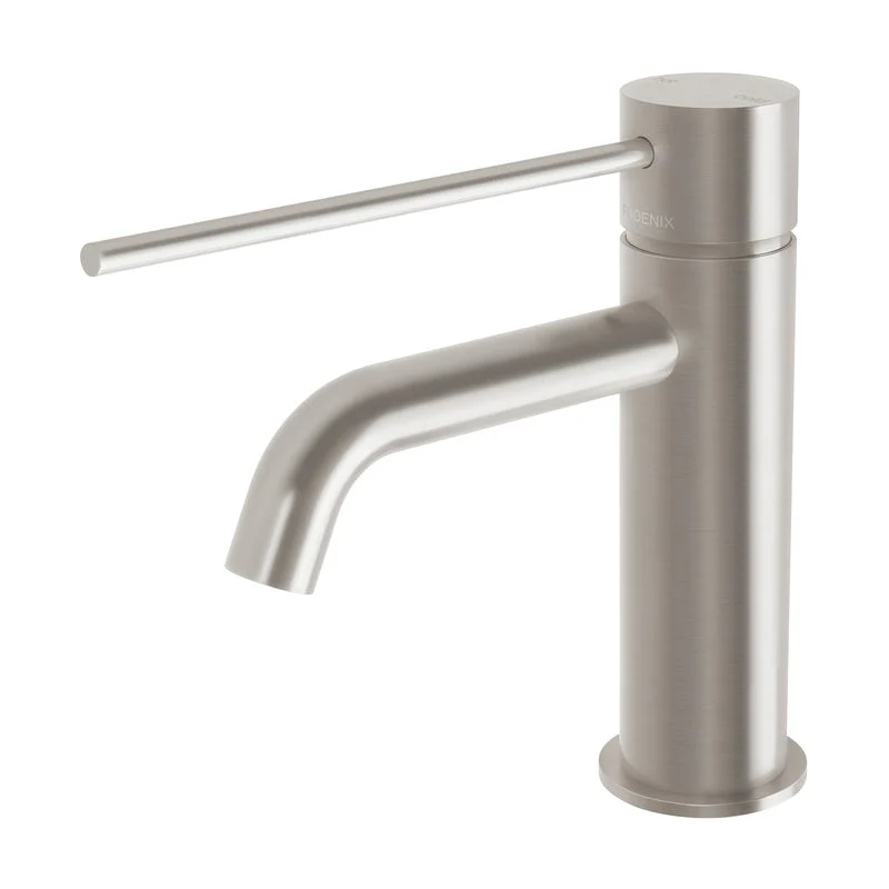 Phoenix Vivid Slimline Basin Mixer Curved Outlet with Extended Lever - Brushed Nickel
