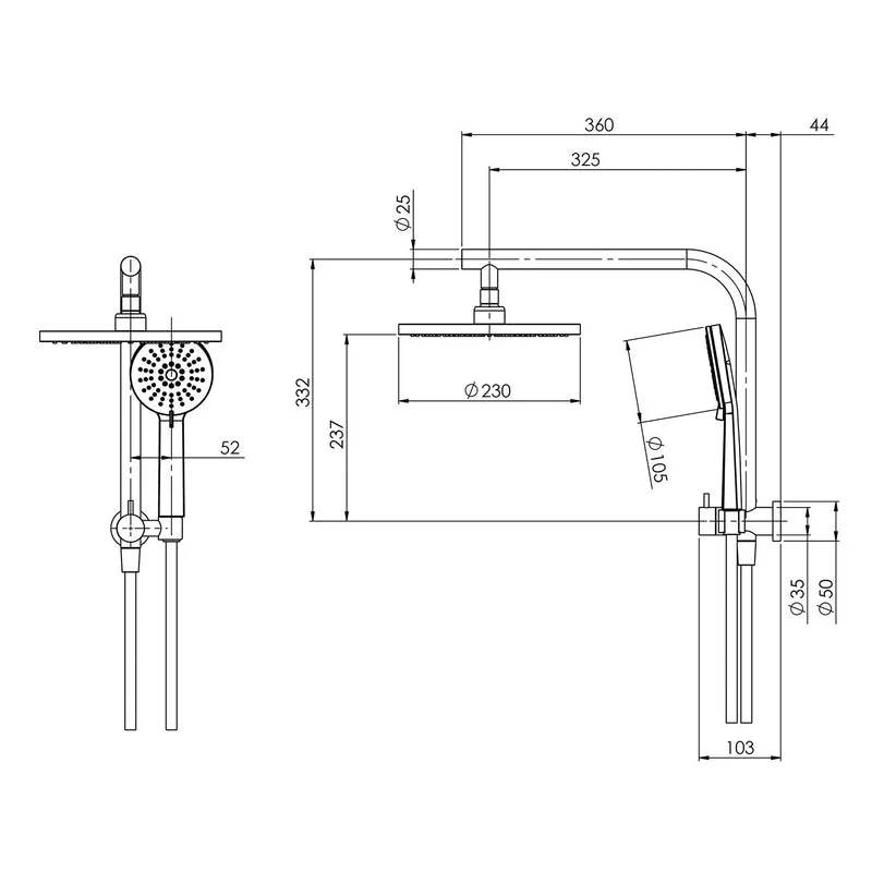 Phoenix Vivid Slimline Compact Twin Shower - Brushed Gold - Image 2