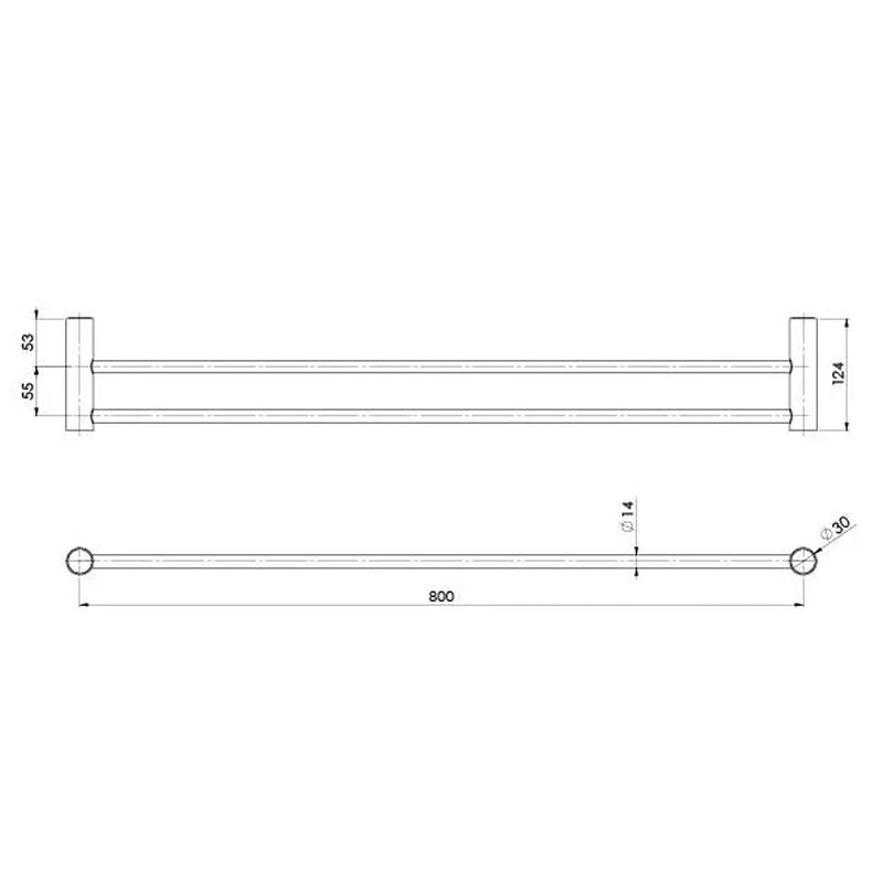 Phoenix Vivid Slimline Double Towel Rail 800mm - Brushed Gold - Image 2