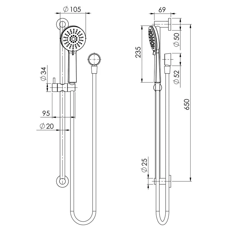 Phoenix Vivid Slimline Extended Rail Shower - Brushed Carbon - Image 2