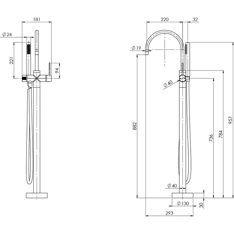 Phoenix Vivid Slimline Floor Mounted Bath Mixer with Hand Shower - Brushed Carbon - Image 2
