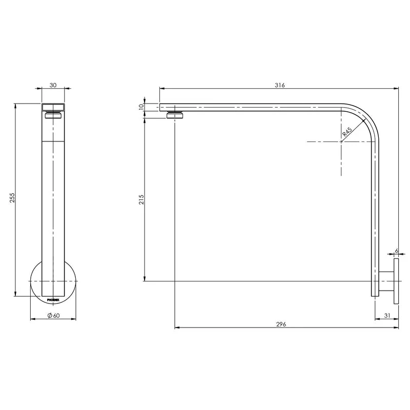 Phoenix Vivid Slimline High-Rise Shower Arm Round Plate - Chrome - Image 2