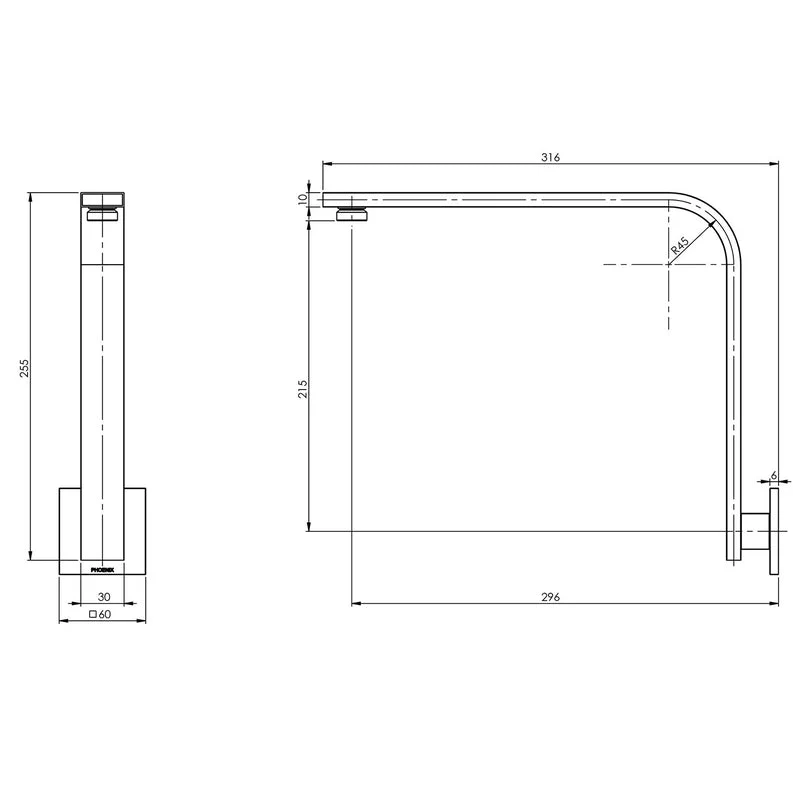 Phoenix Vivid Slimline High-Rise Shower Arm Square Plate - Brushed Carbon - Image 2
