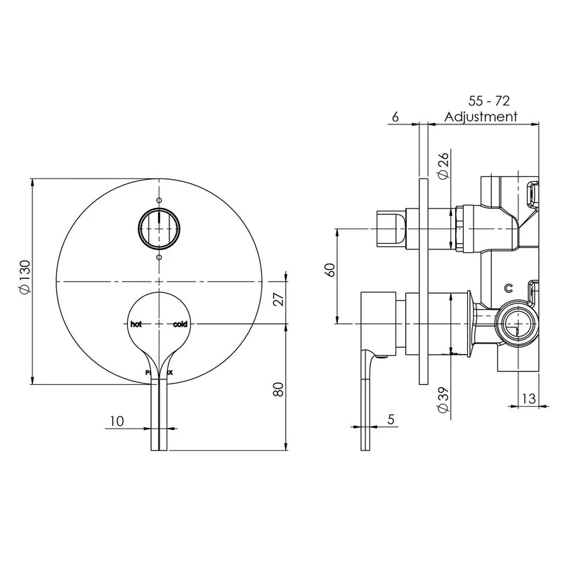 Phoenix Vivid Slimline Oval Shower / Bath Diverter Mixer - Brushed Nickel - Image 2