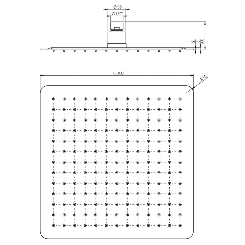 Phoenix Vivid Slimline Shower Rose / Shower Head 300mm Slimline Square - Stainless Steel - Image 2