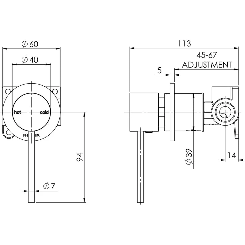 Phoenix Vivid Slimline Shower / Wall Mixer 60mm Backplate - Brushed Nickel - Image 2