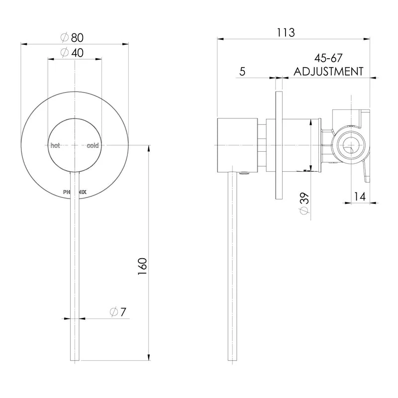 Phoenix Vivid Slimline Shower/Wall Mixer with Extended Lever - Chrome - Image 2