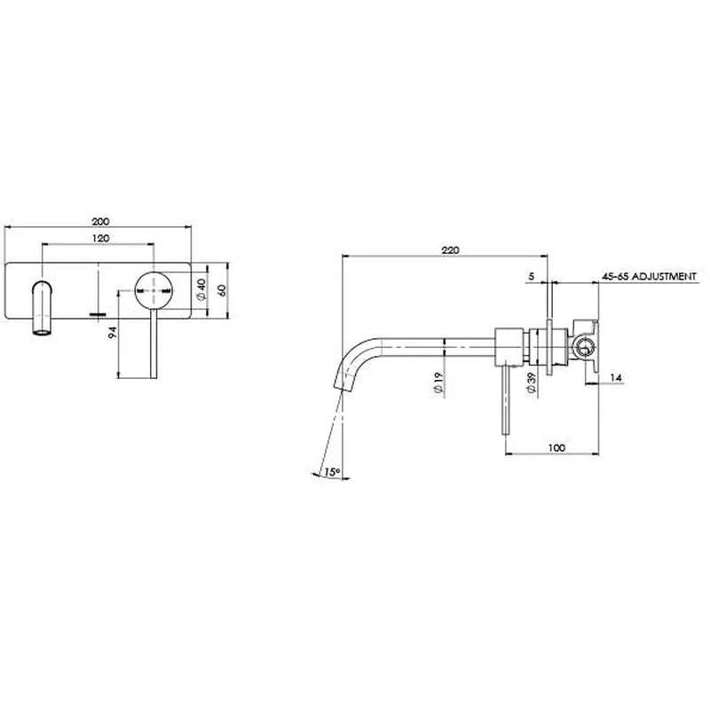 Phoenix Vivid Slimline Wall Basin Mixer Set 230mm Curved - Brushed Gold - Image 2