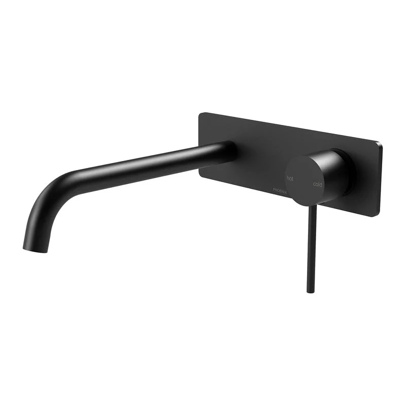 Phoenix Vivid Slimline Wall Bath Mixer Set 230mm Curved - Black Matte