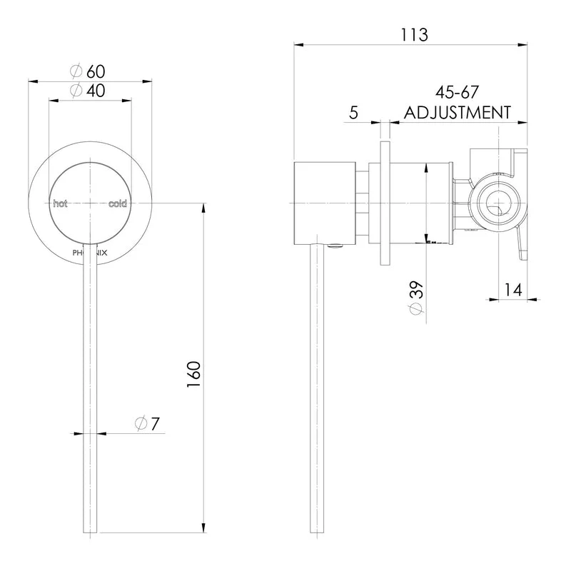 Phoenix Vivid Slimline Wall Mixer 60mm Backplate & Extended Lever - Brushed Nickel - Image 2