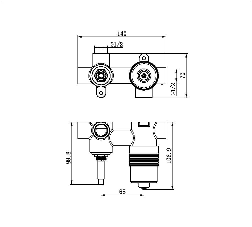 Nero Premium 35mm Universal Shower Mixer With Diverter Horizontal Body Only - Image 2