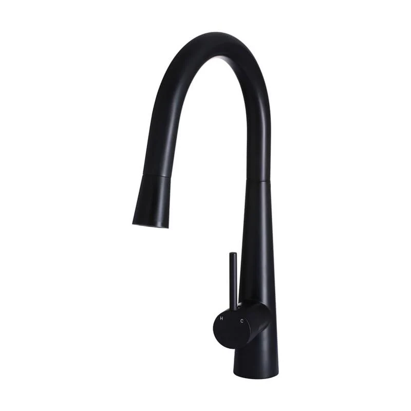 Meir Round Pull Out Kitchen Sink Mixer Tap - Black Matte