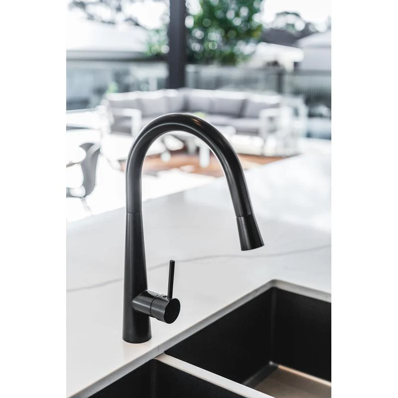 Meir Round Pull Out Kitchen Sink Mixer Tap - Black Matte - Image 7