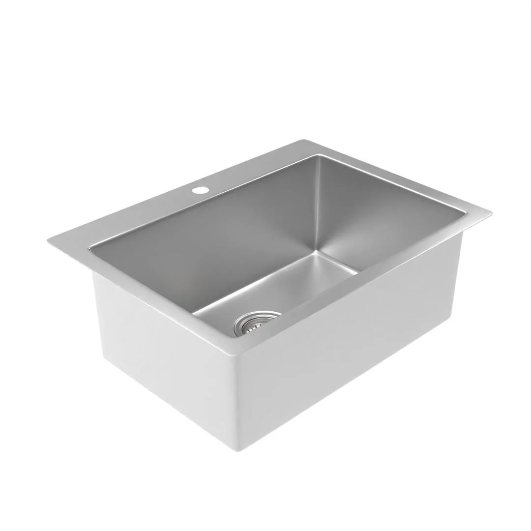 Linsol Quadra 635mm Single Bowl Sink with Tap Landing - Brushed Stainless - Image 2