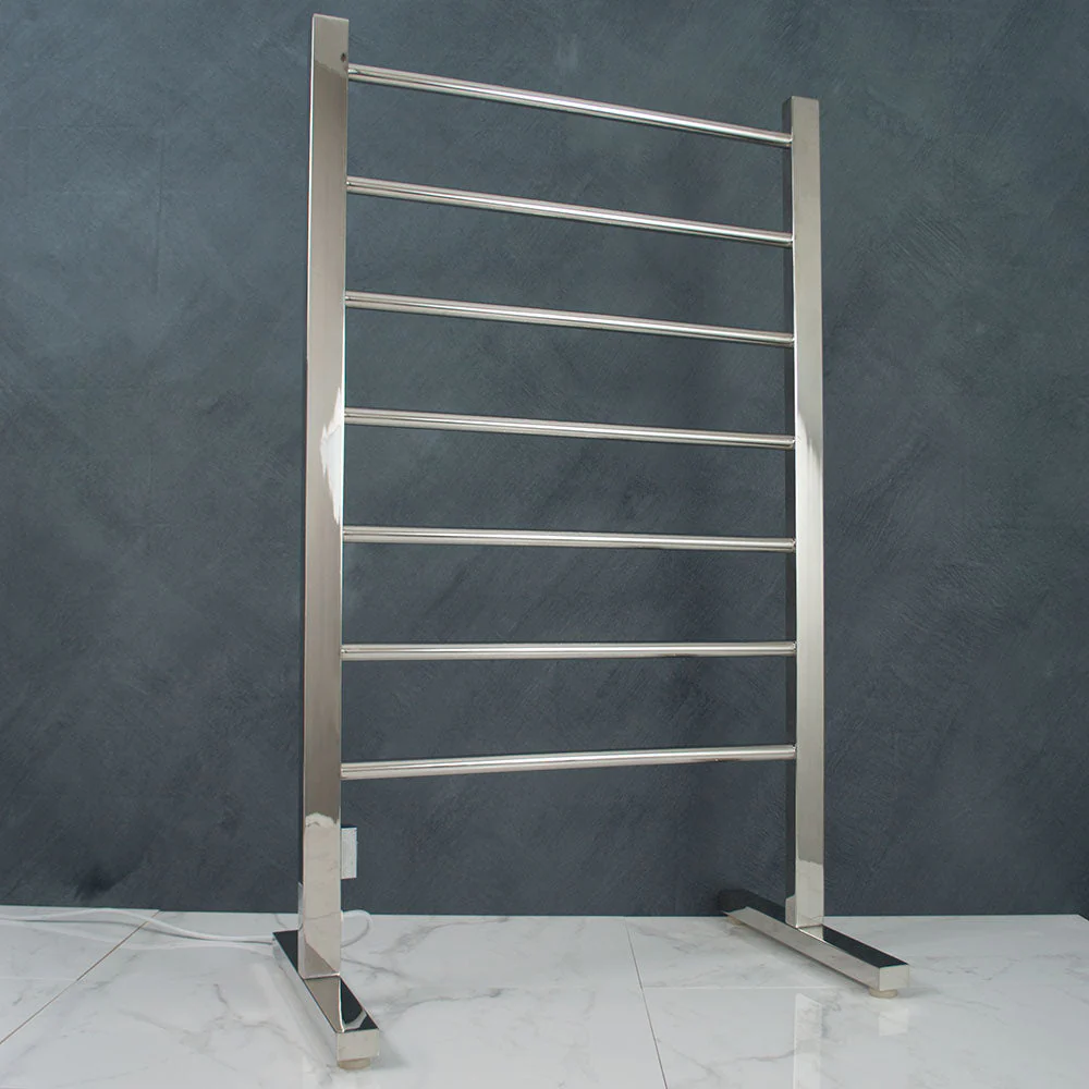 Radiant Heated Floor-Standing Towel Rail 600 x 1000mm - Mirror Polished