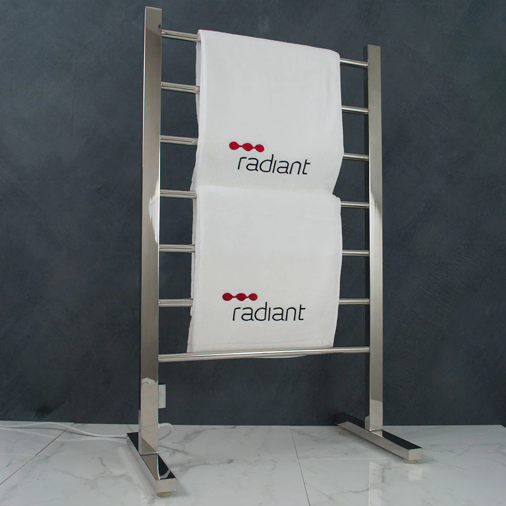 Radiant Heated Floor-Standing Towel Rail 600 x 1000mm - Mirror Polished - Image 3