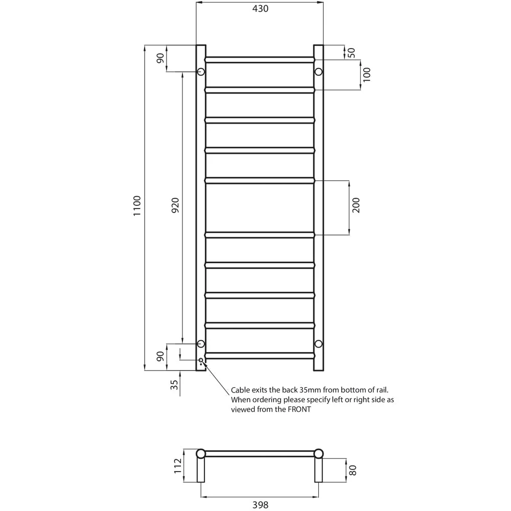 Radiant Heated Round Ladder 430 x 1100mm - Mirror Polished - Image 3