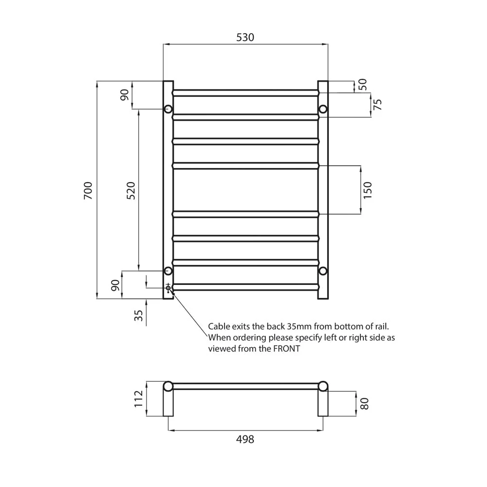 Radiant Heated Round Ladder 530 x 700mm - Mirror Polished - Image 3