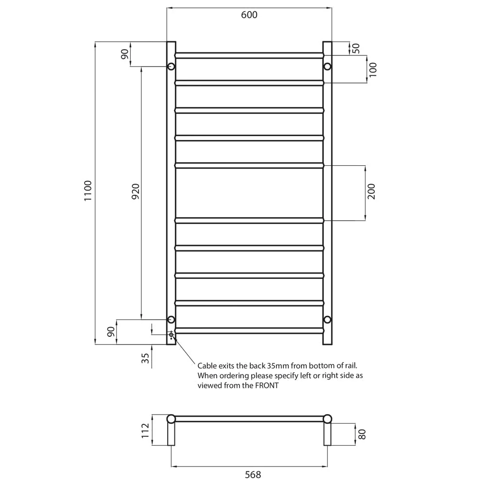 Radiant Heated Round Ladder 600 x 1100mm - Mirror Polished - Image 3