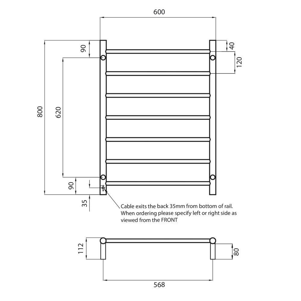 Radiant Heated Round Ladder 600 x 800mm - Mirror Polished - Image 2