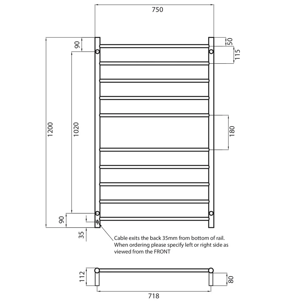 Radiant Heated Round Ladder 750 x 1200mm - Matt Black - Image 3