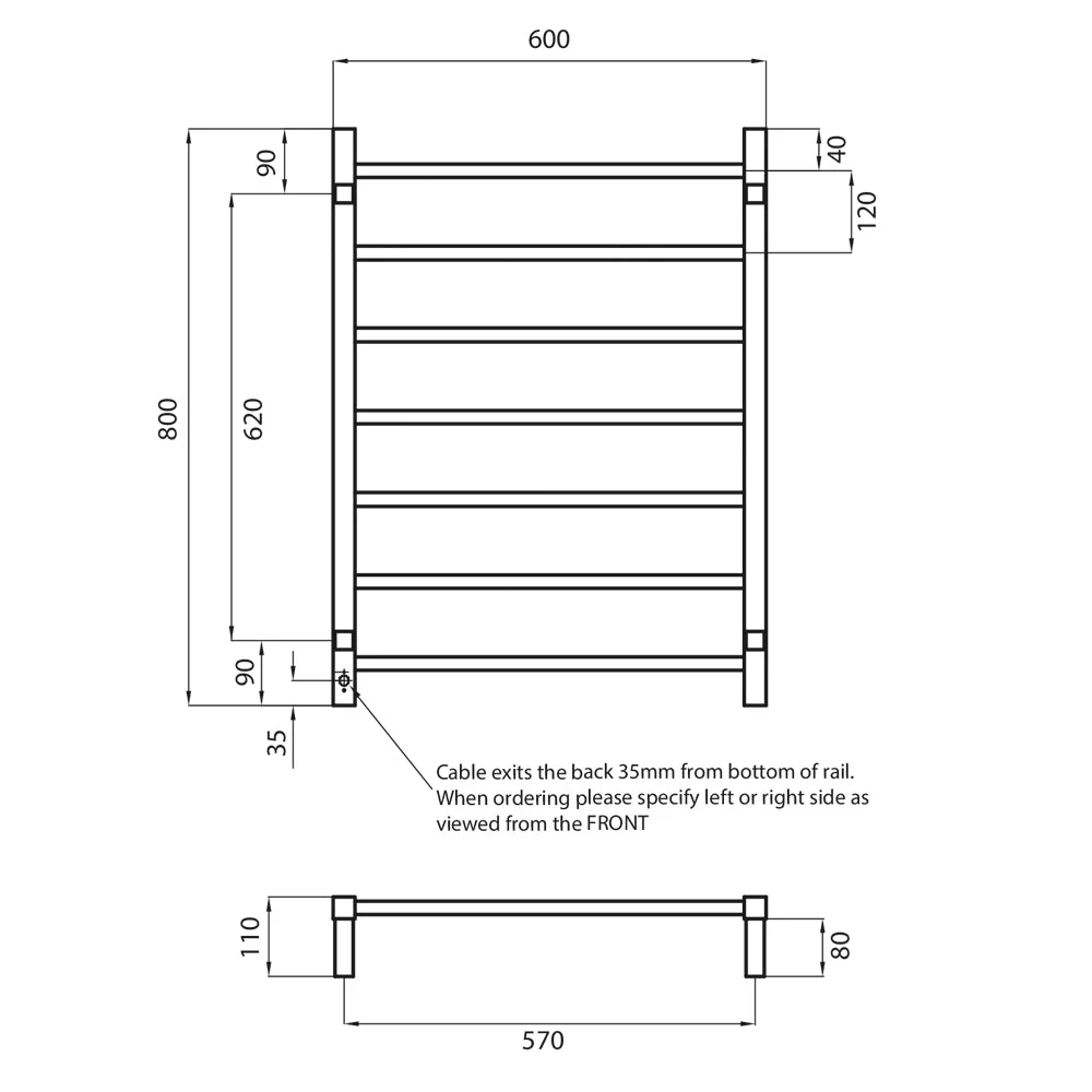 Radiant Heated Square Ladder 600 x 800mm - Mirror Polished - Image 3