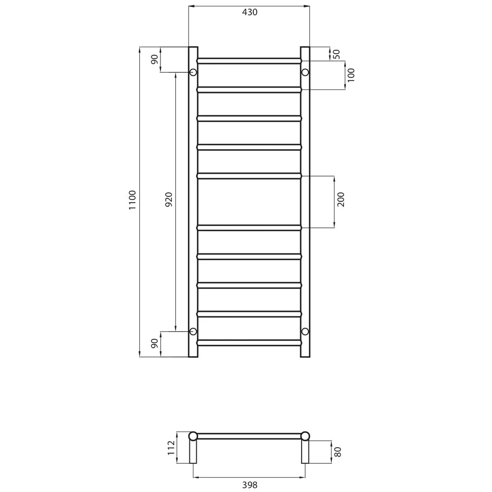 Radiant Non-Heated Round Ladder 430 x 1100mm - Matt Black - Image 3
