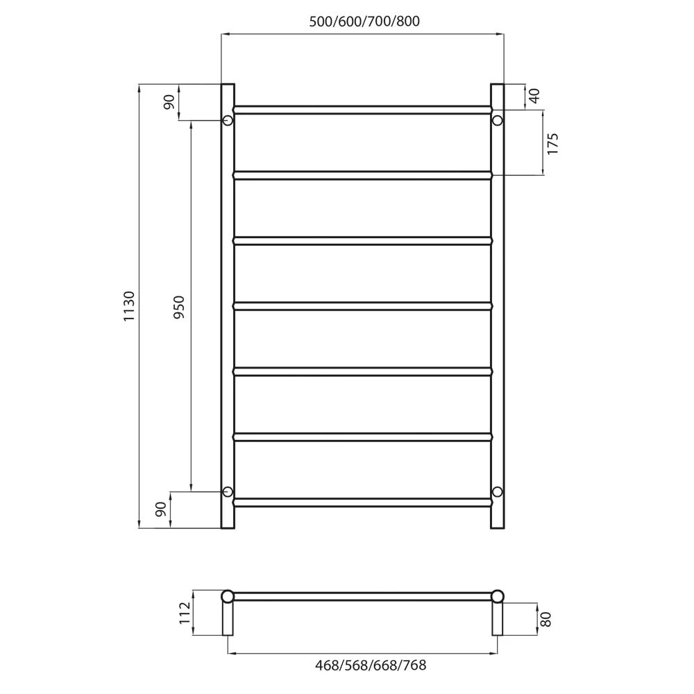 Radiant Non-Heated Round Ladder 700 x 1130mm - Mirror Polished - Image 3