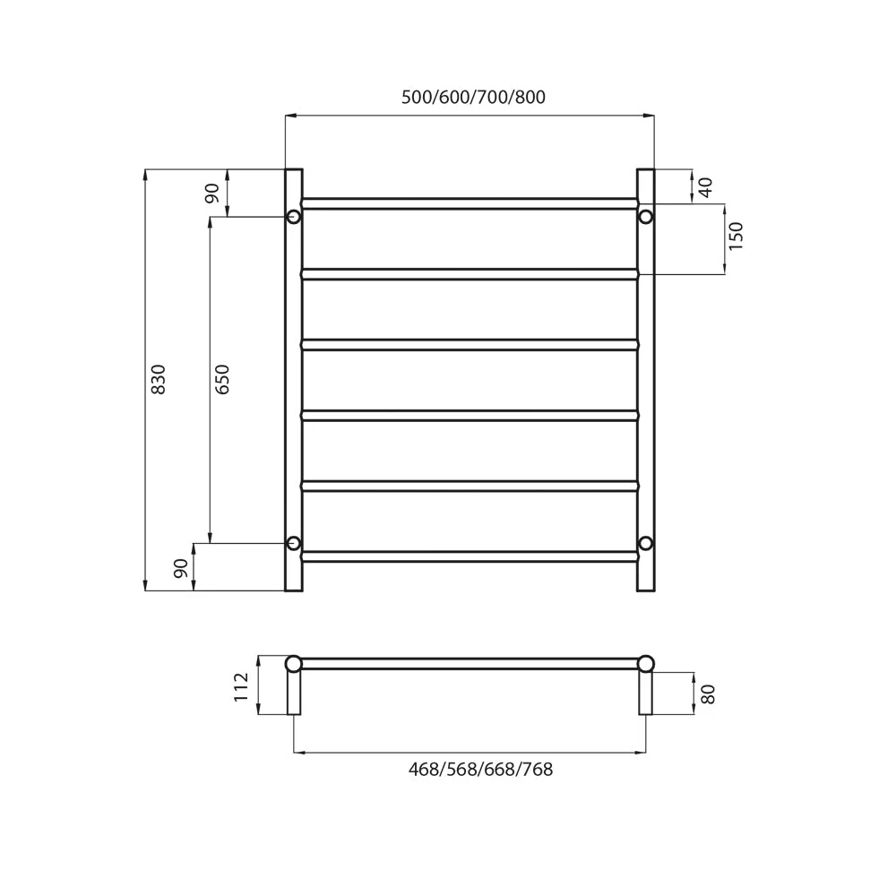 Radiant Non-Heated Round Ladder 700 x 830mm - Brushed Satin - Image 3