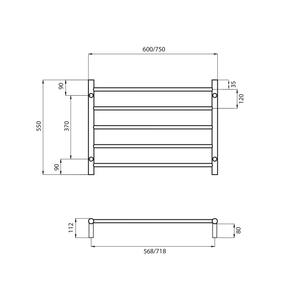 Radiant Non-Heated Round Ladder 750 x 550mm - Mirror Polished - Image 3