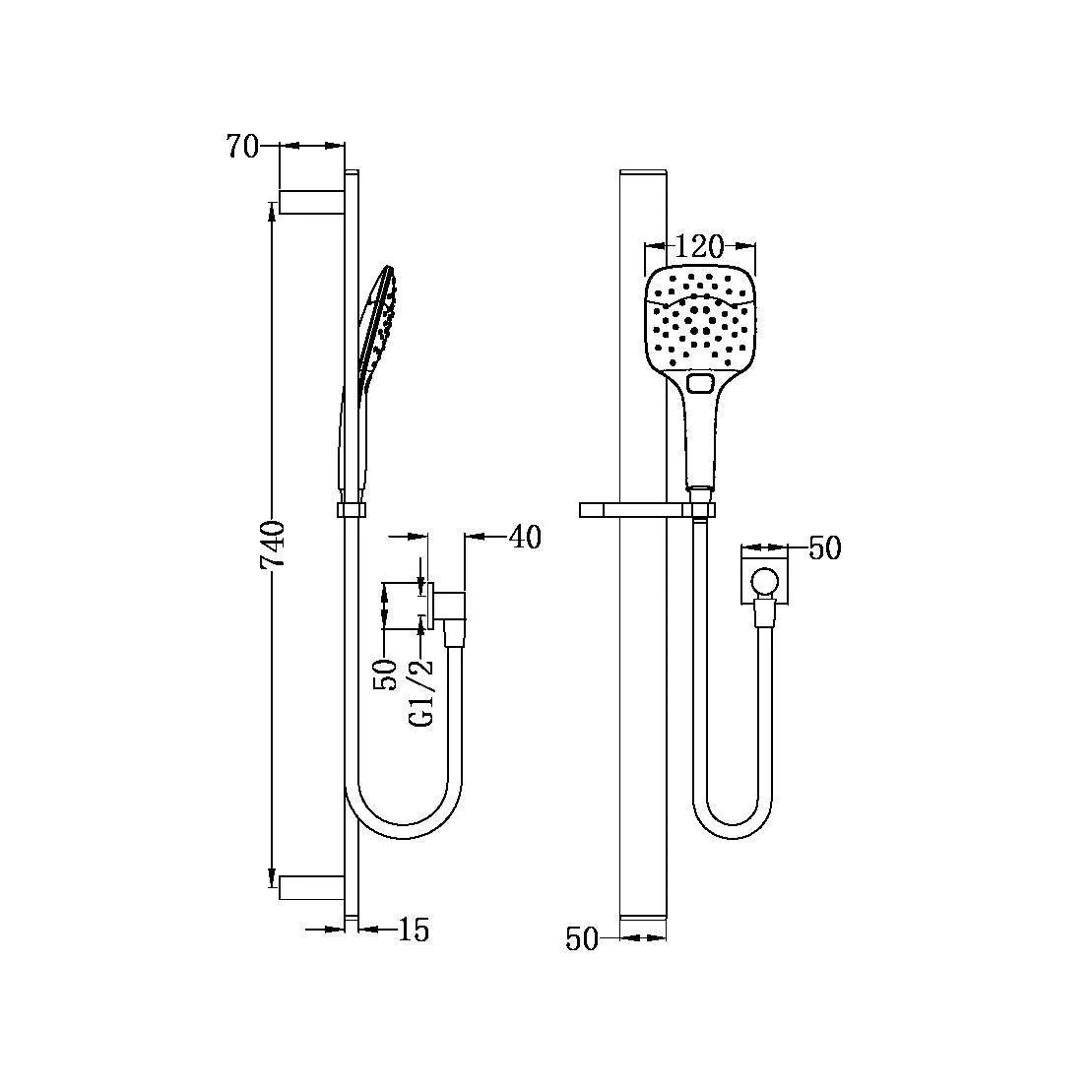 Nero Rain Square 3 Function Shower Rail - Chrome - Image 2