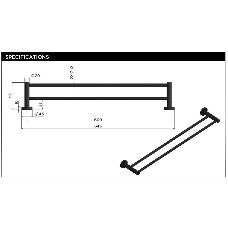Meir Round Double Towel Rail 600mm - Lustre Bronze - Image 4