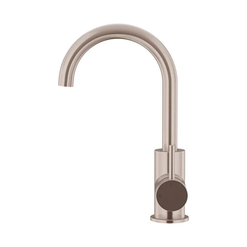 Meir Round Gooseneck Basin Mixer Tap with Cold Start - Champagne - Image 2