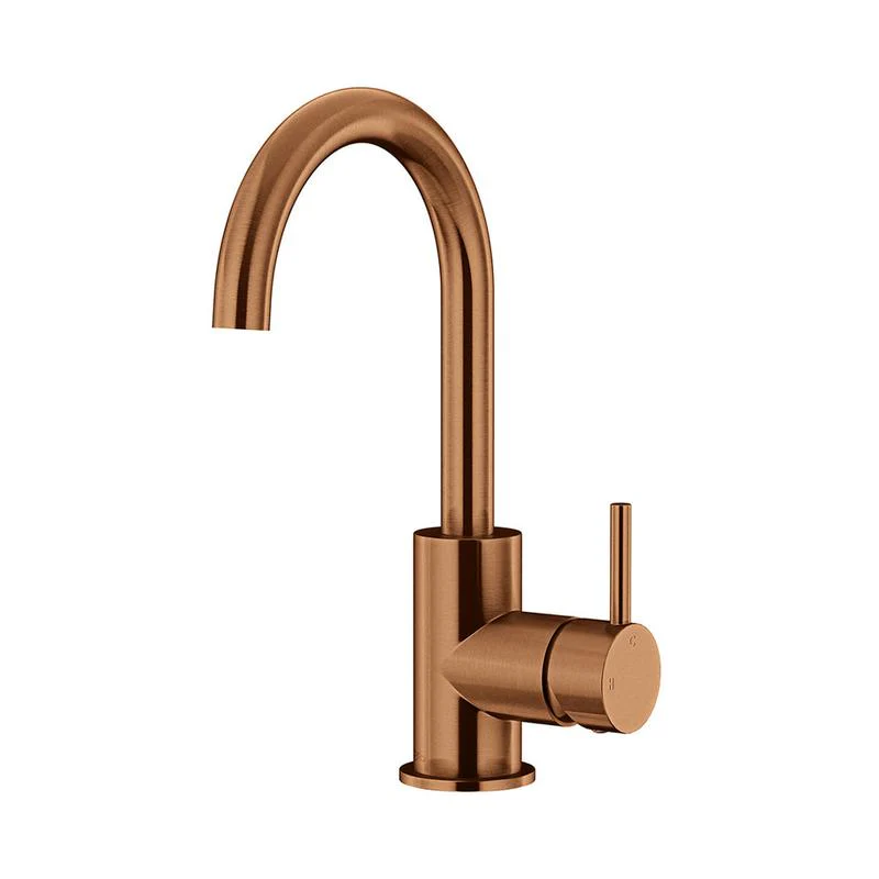 Meir Round Gooseneck Basin Mixer Tap with Cold Start - Lustre Bronze