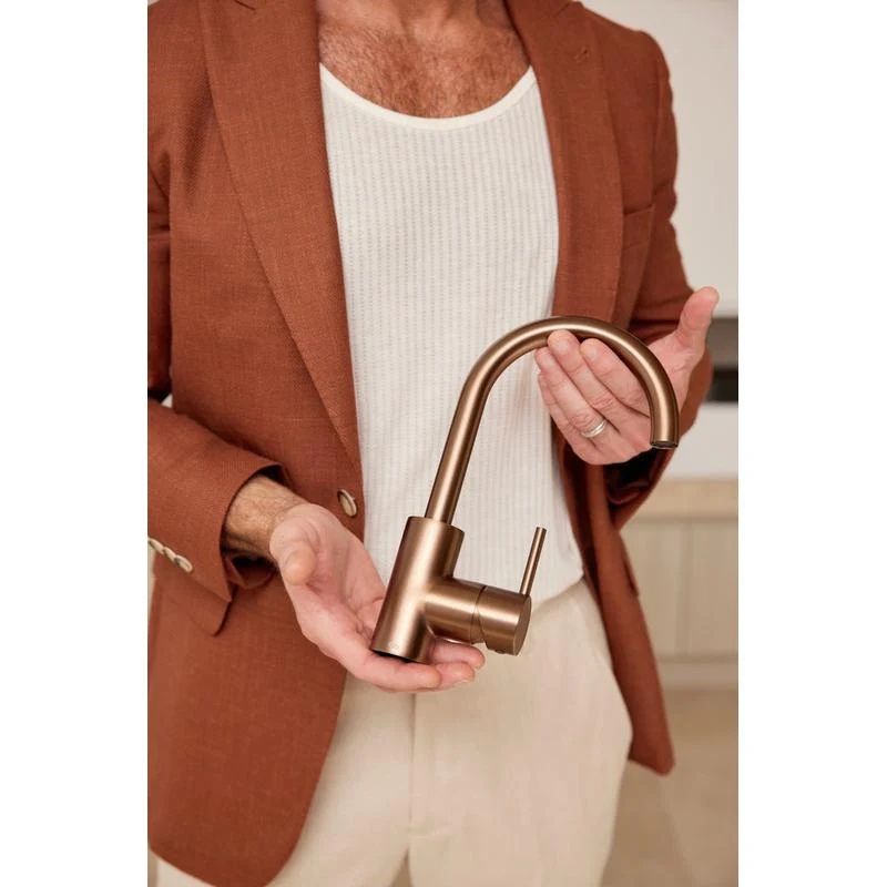 Meir Round Gooseneck Basin Mixer Tap with Cold Start - Lustre Bronze - Image 4