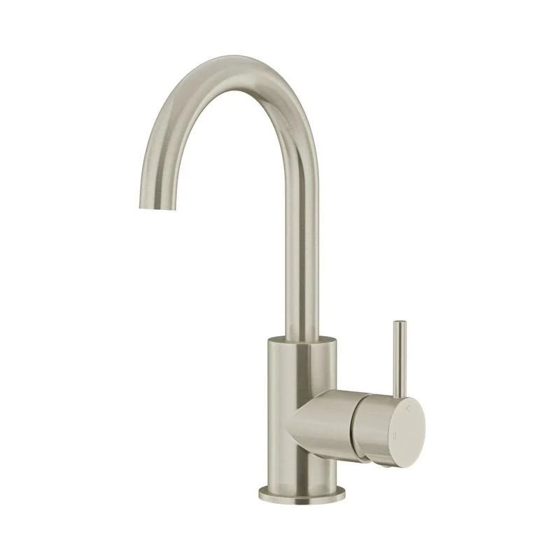 Meir Round Gooseneck Basin Mixer Tap with Cold Start - PVD Brushed Nickel