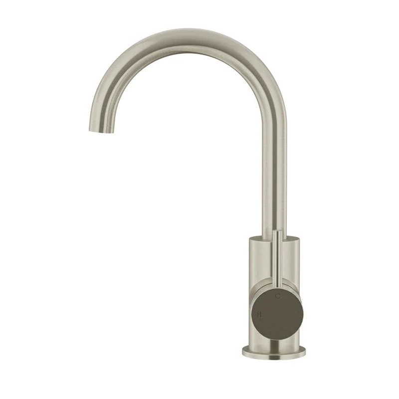 Meir Round Gooseneck Basin Mixer Tap with Cold Start - PVD Brushed Nickel - Image 2