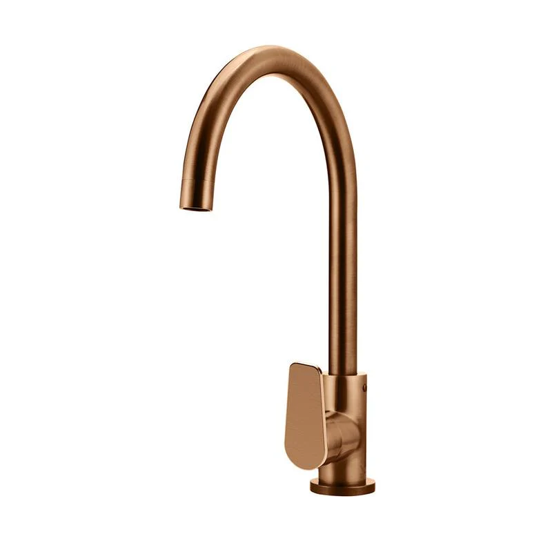 Meir Round Gooseneck Kitchen Sink Mixer Tap with Paddle Handle - Lustre Bronze