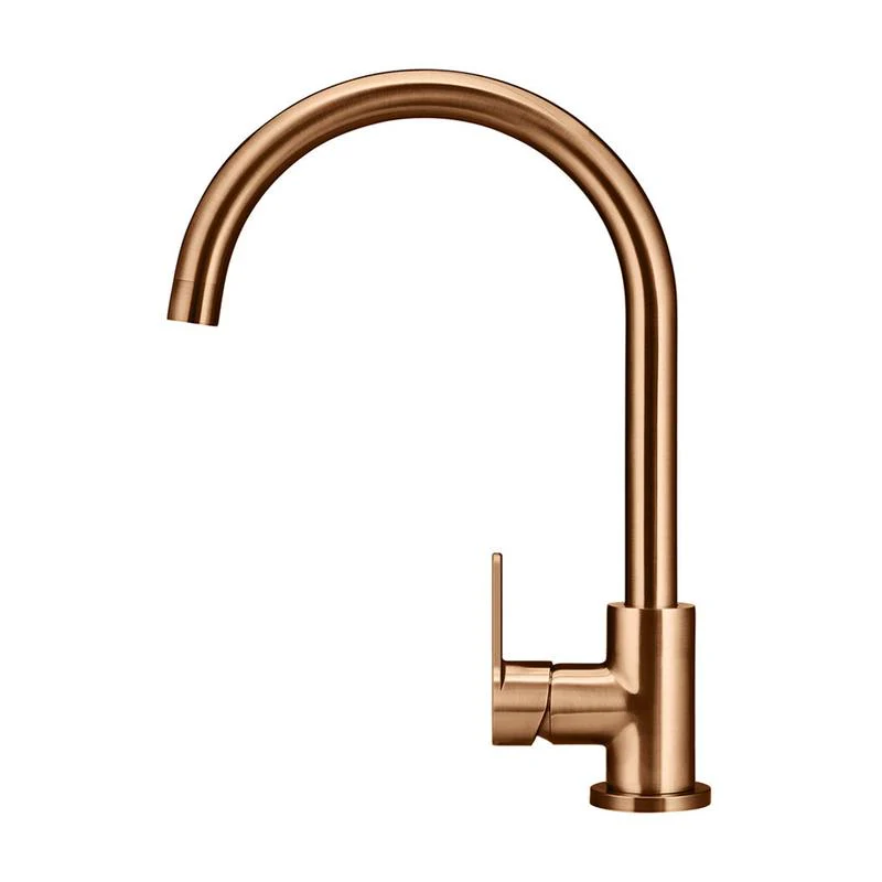 Meir Round Gooseneck Kitchen Sink Mixer Tap with Paddle Handle - Lustre Bronze - Image 2