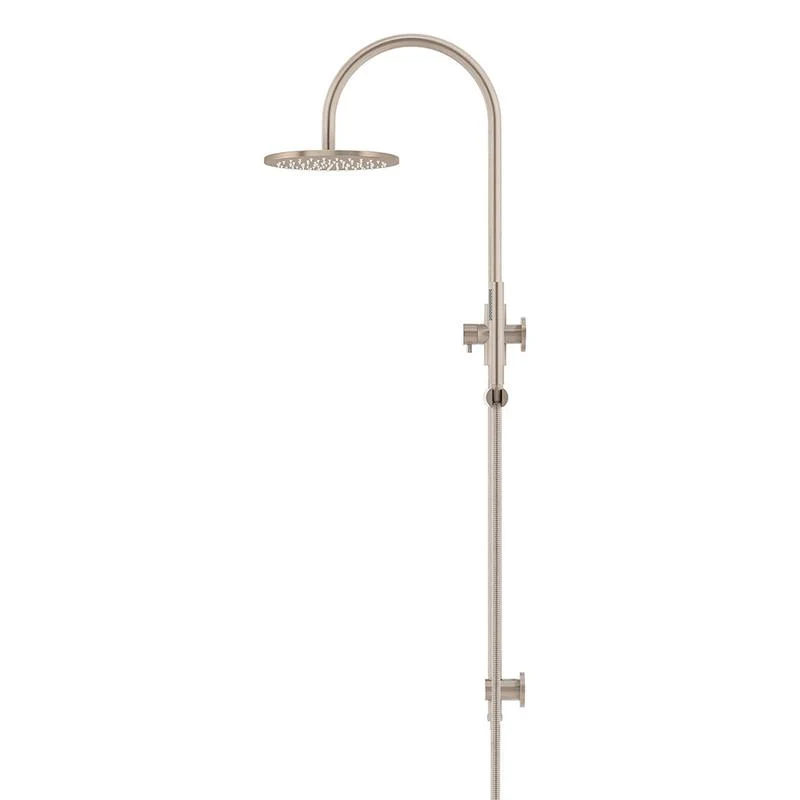 Meir Round Gooseneck Shower Set with 200mm Rose Single-Function Hand Shower - Champagne - Image 3