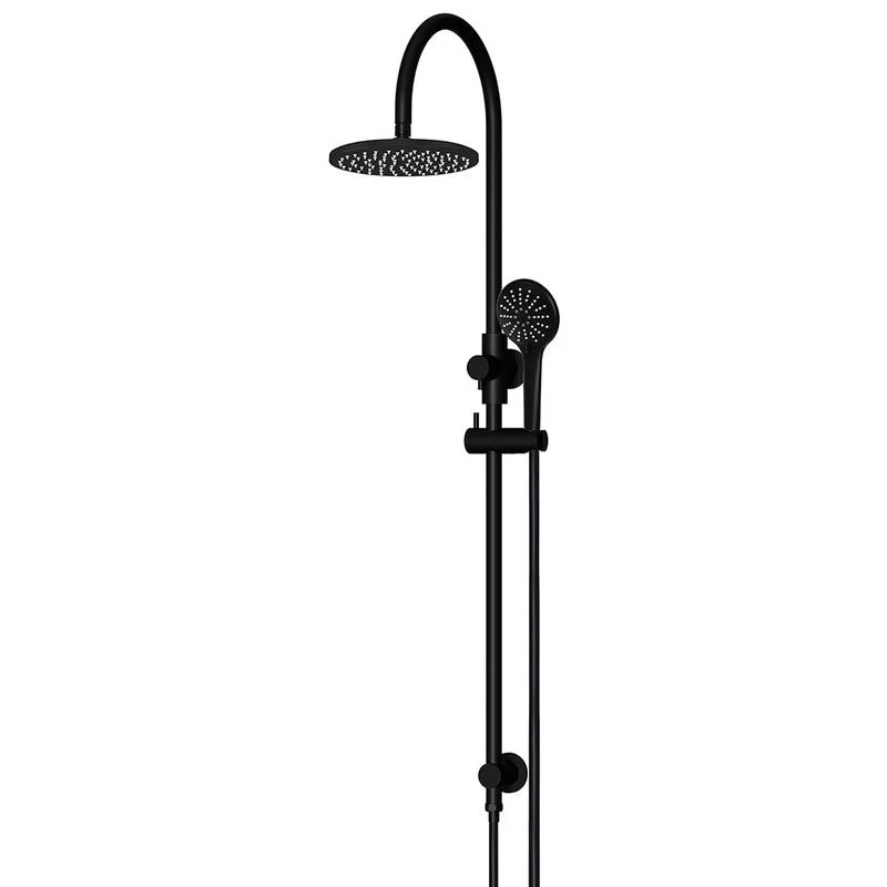 Meir Round Gooseneck Shower Set with 200mm Rose Three-Function Hand Shower - Black Matte