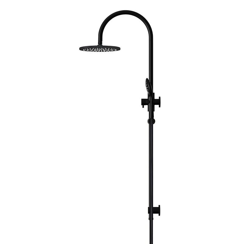 Meir Round Gooseneck Shower Set with 200mm Rose Three-Function Hand Shower - Black Matte - Image 3