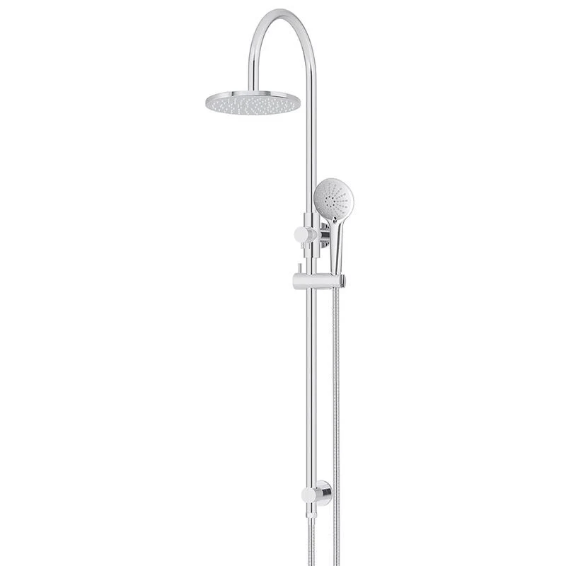 Meir Round Gooseneck Shower Set with 200mm Rose Three-Function Hand Shower - Polished Chrome