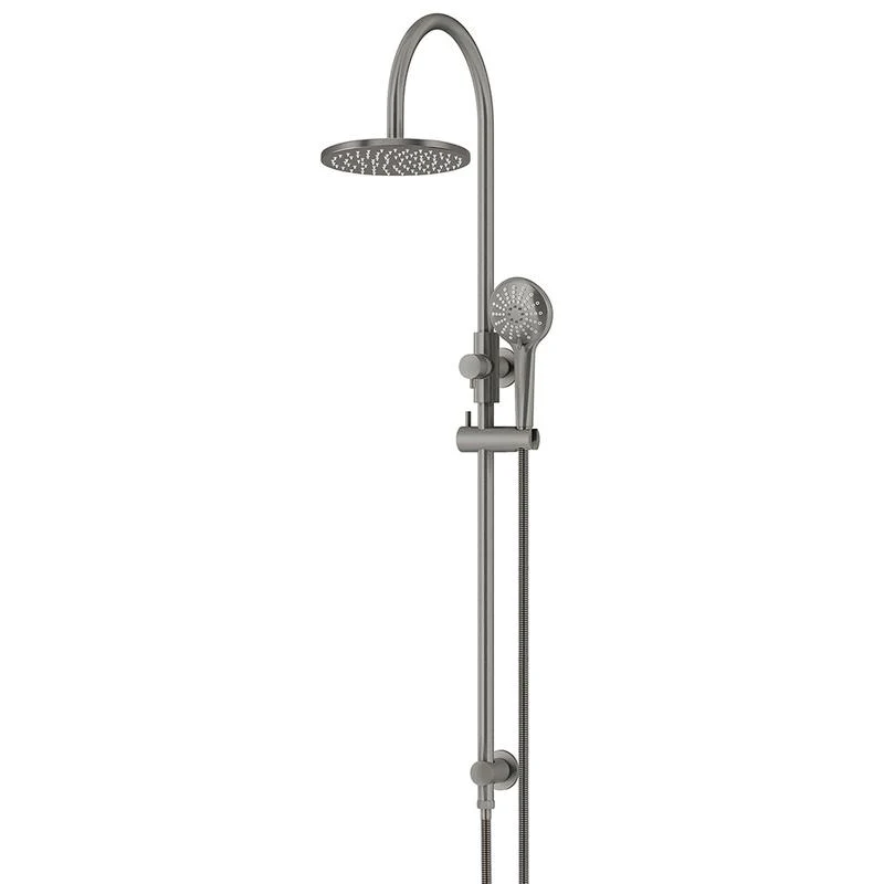 Meir Round Gooseneck Shower Set with 200mm Rose Three-Function Hand Shower - Shadow Gun Metal