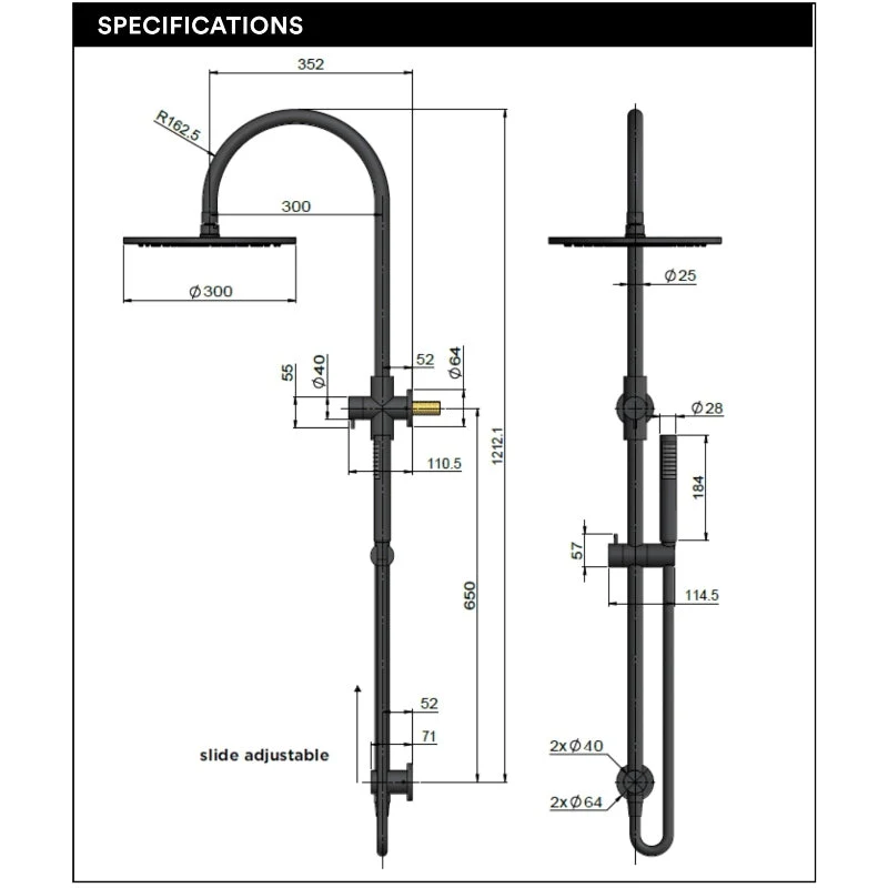 Meir Round Gooseneck Shower Set with 300mm Rose Single-Function Hand Shower - Lustre Bronze - Image 4